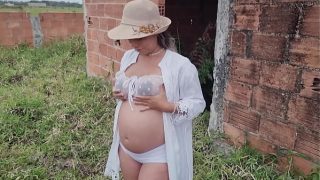 pregnant babe having an out door fucking with guy nextdoor